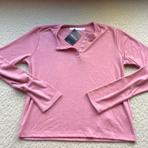 NWT Double zero pink Henley long sleeve top